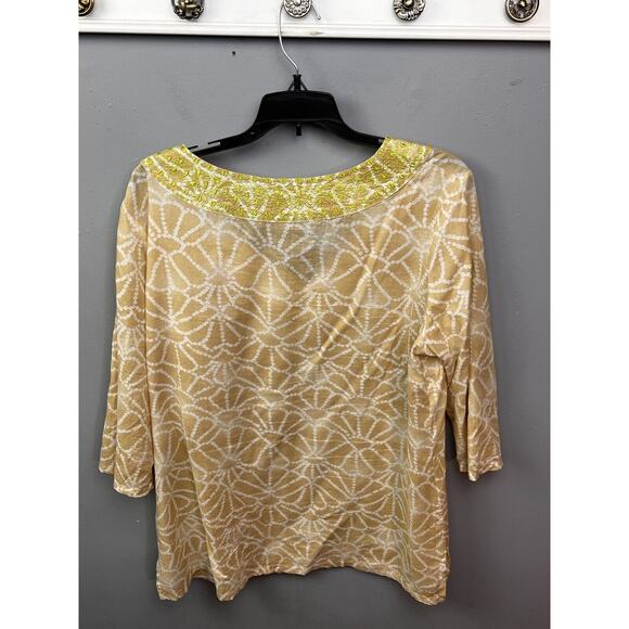 Calypso St Barth x Target Womens Tunic Top XL Tan White‎ Cotton Batik Boho Beach - Picture 2 of 8